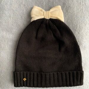 Black and Cream  Women Beanie with Bow